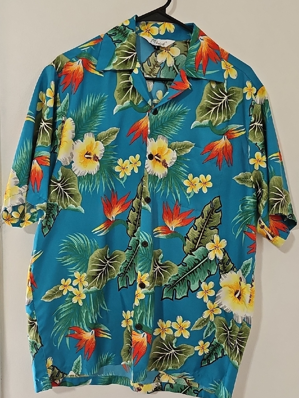 Levish Hawaiian Shirt 🌺 Men’s L Blue Tropical Floral Aloha Camp Collar
